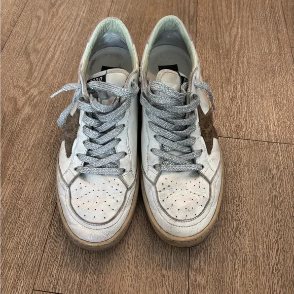 Golden Goose Ballstar White Sneakers with Pink and Silver Accents - Picture 1 of 6